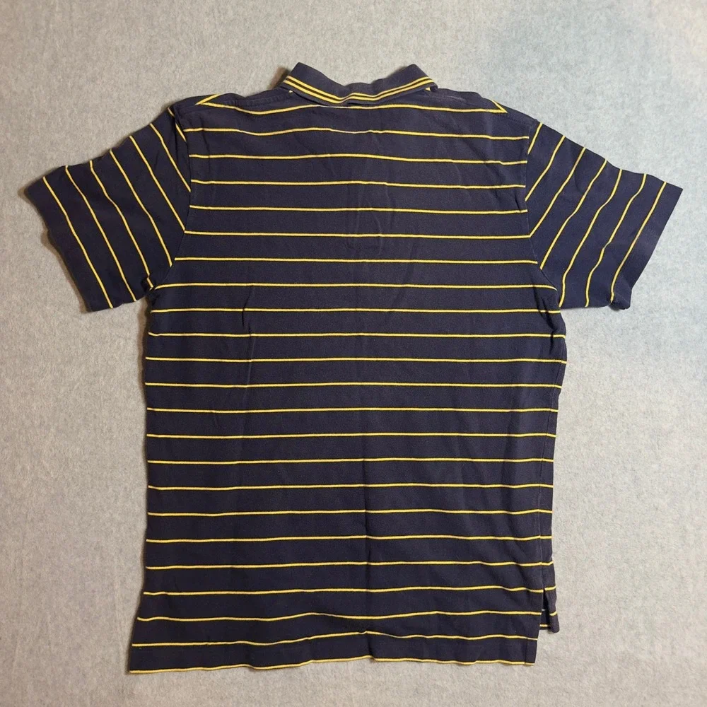 Polo Ralph Lauren Polo Shirt Mens Large Navy Blue Yellow Striped Short Sleeve
